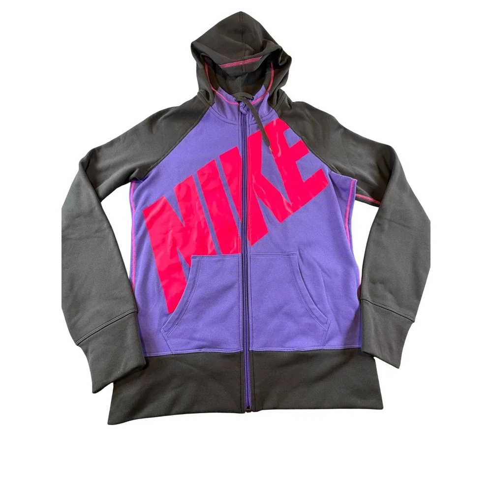 Nike Therma-FIT Hoodie Womens Medium Purple Gray Pink Full Zip Thumbholes 0758